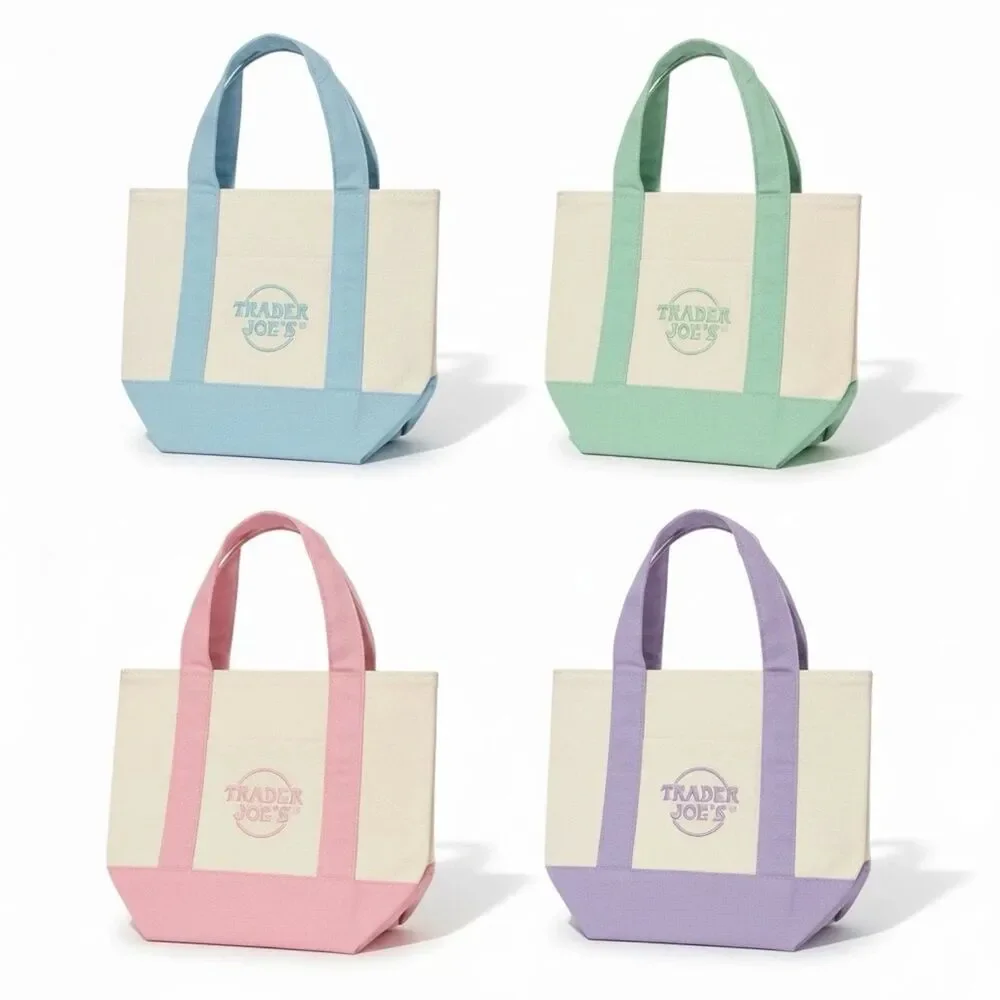 Spring 2026 Trader Joe’s Mini Pastel Canvas Tote Bag Set Of 4 In Stock Available - Picture 1 of 8